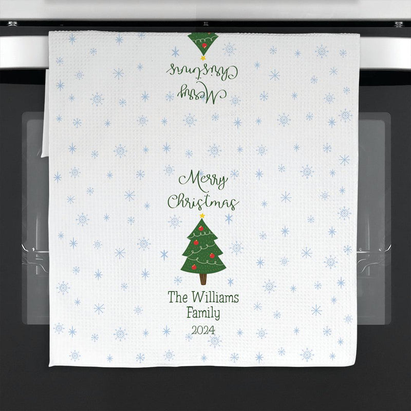 Personalized Family Name Christmas Tree Waffle Weave Towel -  - Gifts For You Now