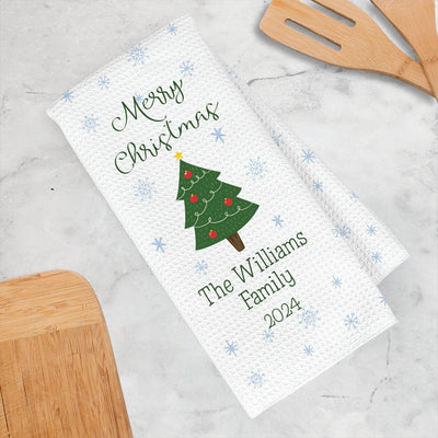 Personalized Family Name Christmas Tree Waffle Weave Towel -  - Gifts For You Now