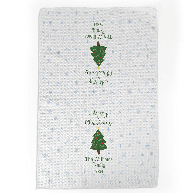 Personalized Family Name Christmas Tree Waffle Weave Towel -  - Gifts For You Now