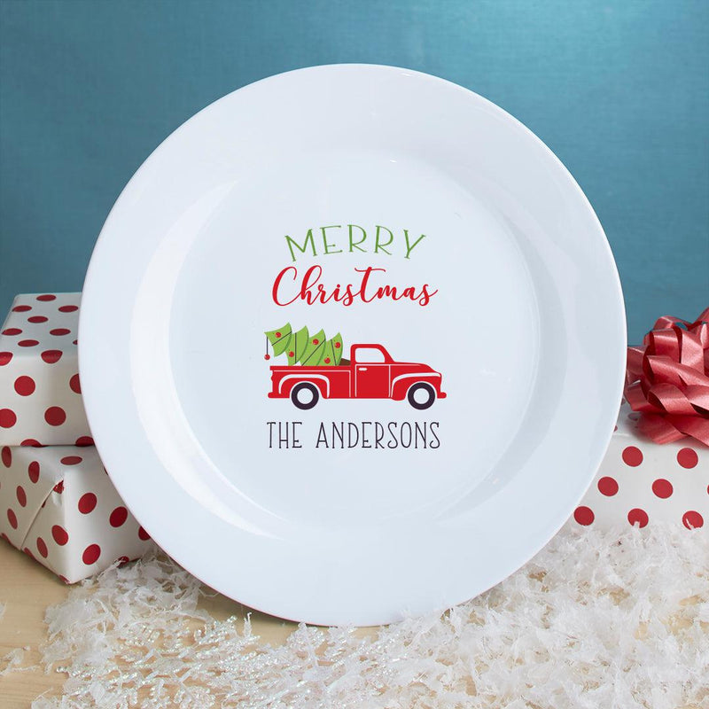 Personalized Red Truck Christmas Ceramic Plate -  - Gifts For You Now