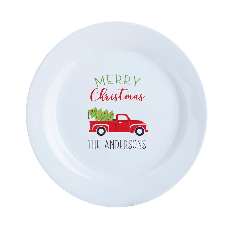 Personalized Red Truck Christmas Ceramic Plate -  - Gifts For You Now