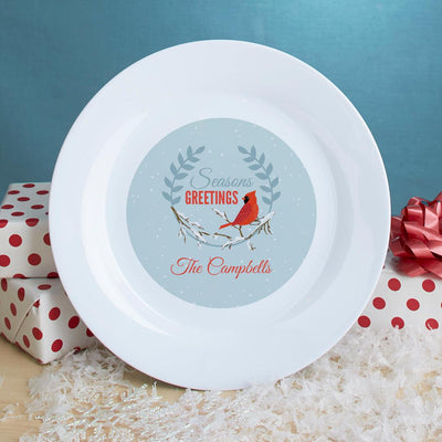 Personalized Season's Greetings Cardinal Ceramic Plate -  - Gifts For You Now