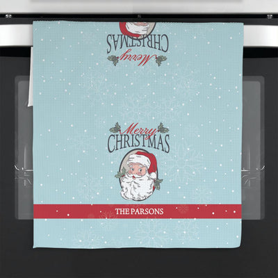 Personalized Merry Christmas Santa with Holly Waffle Weave Towel -  - Gifts For You Now