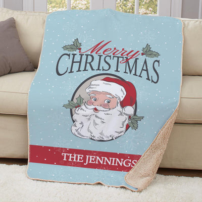 Personalized Merry Christmas Santa with Holly Sherpa Throw -  - Gifts For You Now