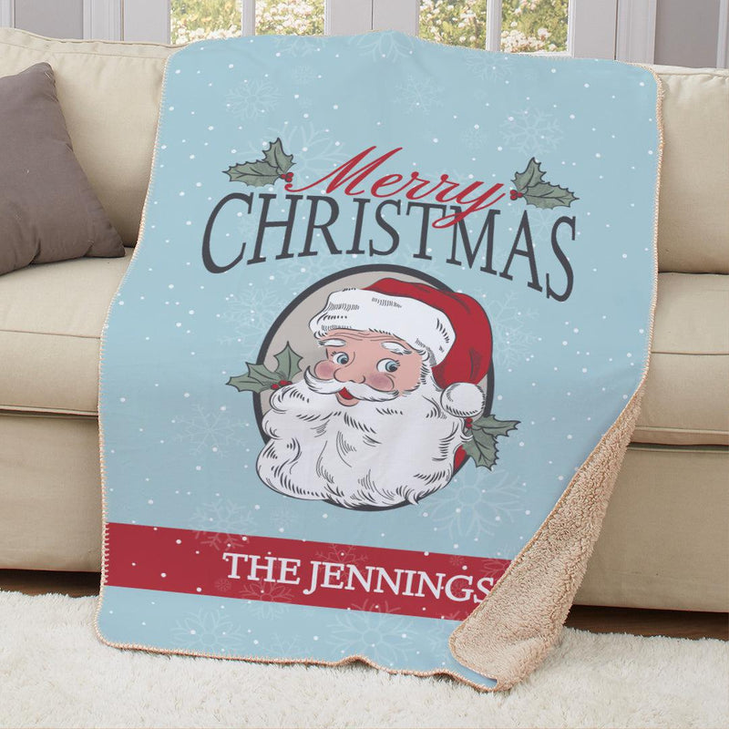 Personalized Merry Christmas Santa with Holly Sherpa Throw -  - Gifts For You Now