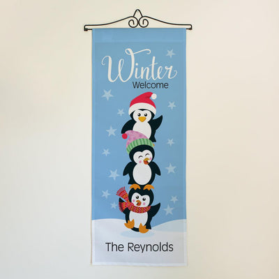 Personalized Winter Welcome Penguins Wall Hanging -  - Gifts For You Now