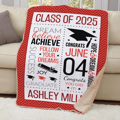 Personalized Graduation Word Art Sherpa Lined Blanket - - Gifts For You Now