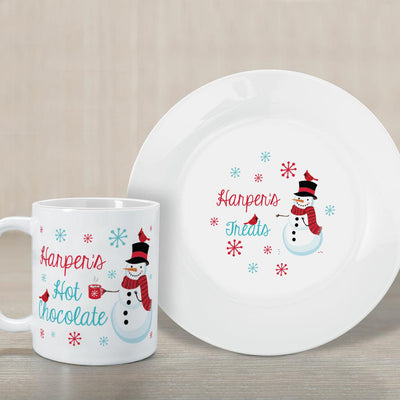 Personalized Snowman Hot Chocolate Plate And Mug Set -  - Gifts For You Now