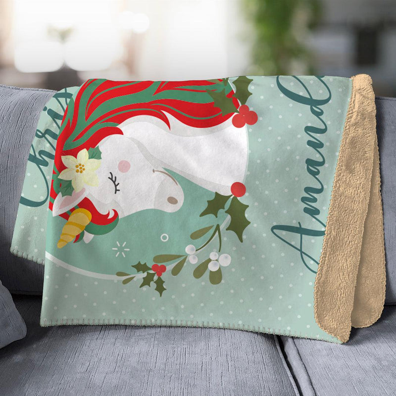 Personalized Merry Christmas Unicorn Throw Blanket