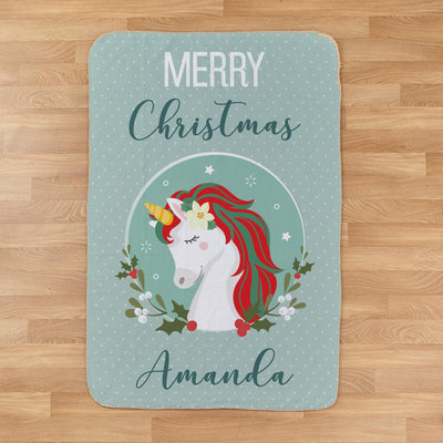 Personalized Merry Christmas Unicorn Throw Blanket