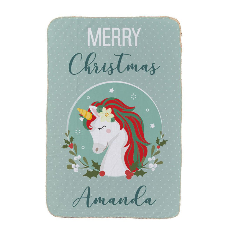 Personalized Merry Christmas Unicorn Throw Blanket