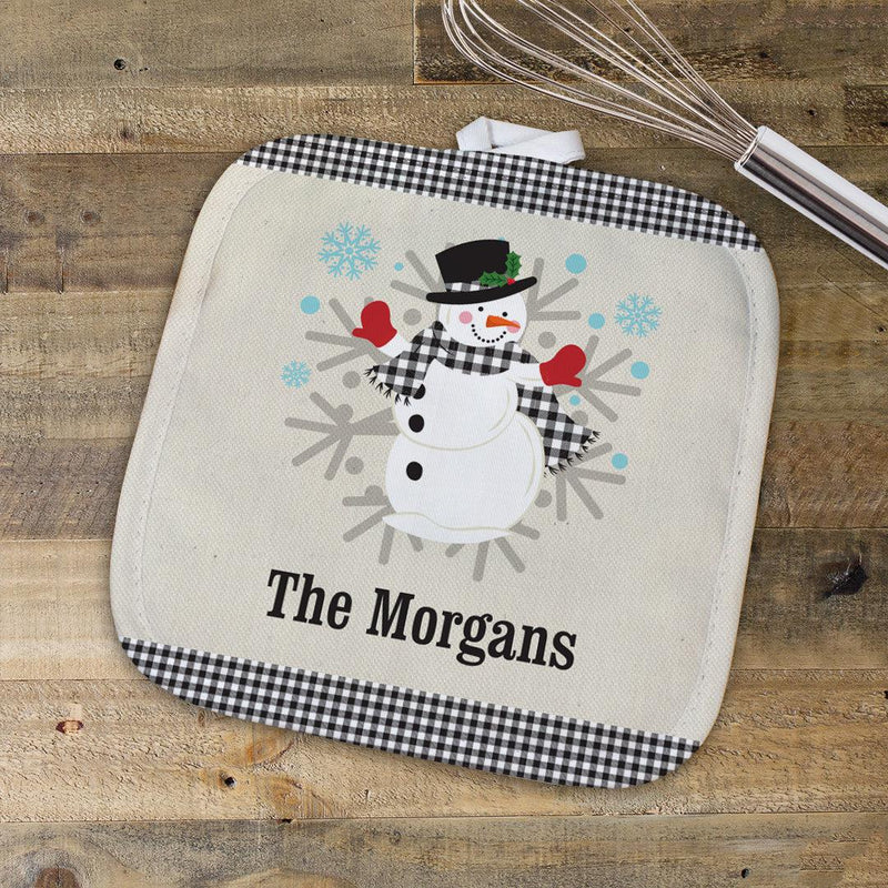 Personalized Welcome Gingham Snowman Potholder -  - Gifts For You Now