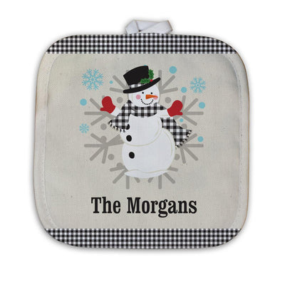 Personalized Welcome Gingham Snowman Potholder -  - Gifts For You Now