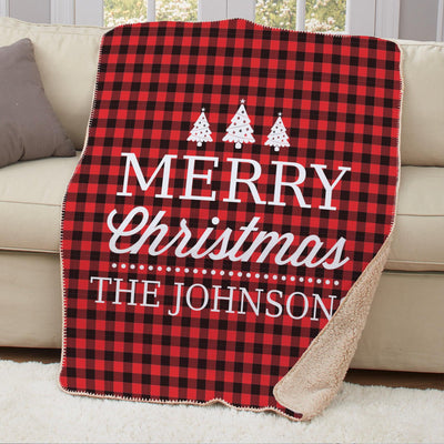 Personalized Merry Christmas Sherpa Throw - Tan - Gifts For You Now