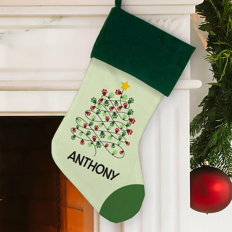 Personalized Paws Christmas Stocking - Green Cuff - Gifts For You Now