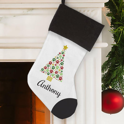 Personalized Paws Christmas Tree Stocking with Grey Cuff -  - Gifts For You Now