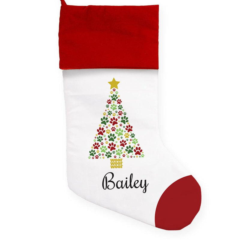 Personalized Paws Christmas Tree Stocking with Red Cuff -  - Gifts For You Now