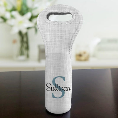 Personalized Linen Insulated Wine Gift Bag - Blue - Gifts For You Now