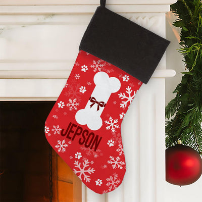 Personalized Dog Bone with Snowflakes Christmas Stocking - Grey Cuff - Gifts For You Now