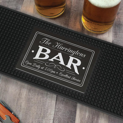 Personalized Family Name Bar Open Daily with Time Bar Mat - - Gifts For You Now