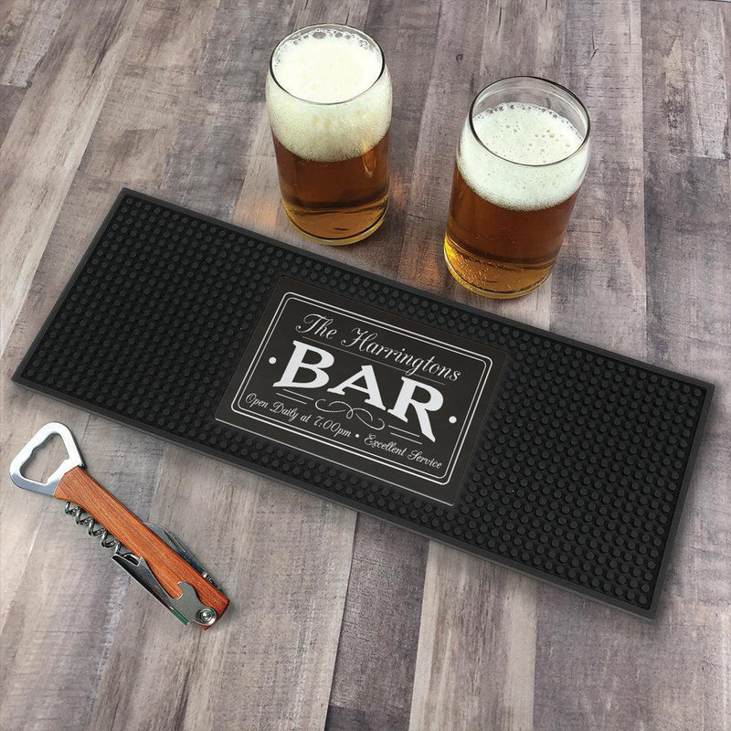 Personalized Family Name Bar Open Daily with Time Bar Mat - - Gifts For You Now