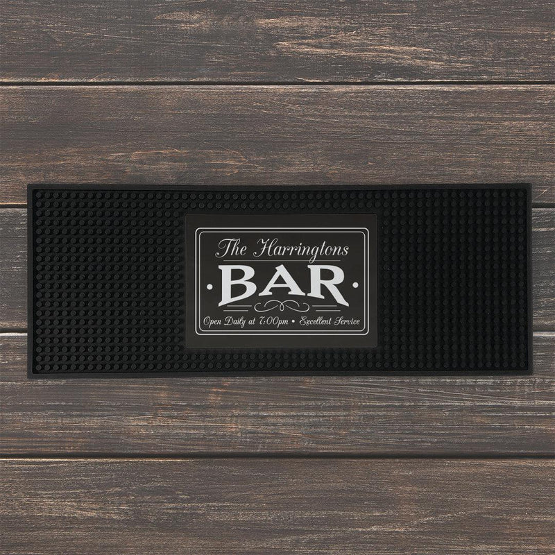 Personalized Family Name Bar Open Daily with Time Bar Mat - - Gifts For You Now