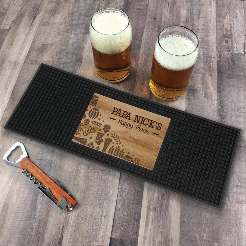 Personalized Wood Background Beer Icons Bar Mat -