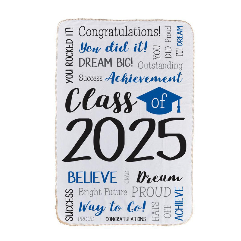 Personalized Blue Graduation Class of Word Art Sherpa Lined Blanket with Cap - - Gifts For You Now