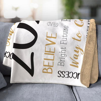 Personalized Gold Graduation Class of Word Art Sherpa Lined Blanket with Cap - - Gifts For You Now