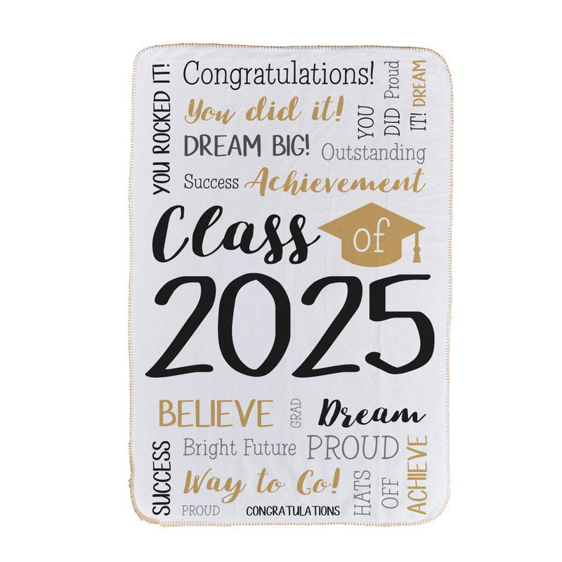 Personalized Gold Graduation Class of Word Art Sherpa Lined Blanket with Cap - - Gifts For You Now