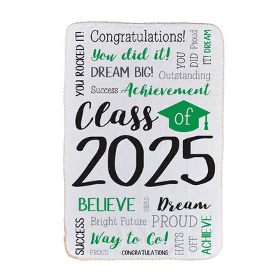 Personalized Green Graduation Class of Word Art Sherpa Lined Blanket with Cap - - Gifts For You Now