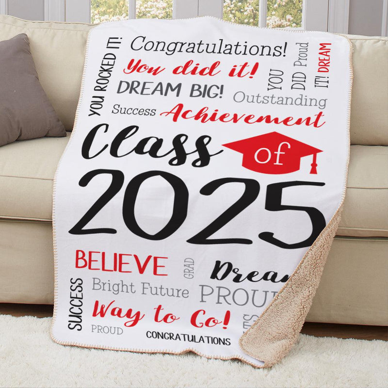 Personalized RED Class of static word art with Cap 37" x 57" Sherpa Lined Sublimated Throw - - Gifts For You Now