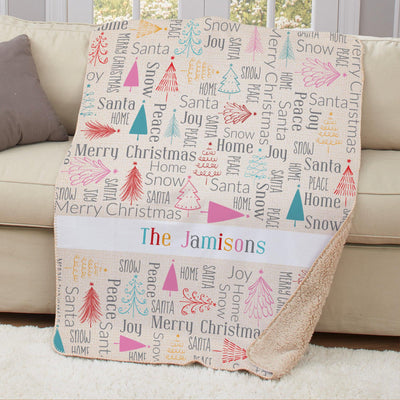 Personalized Bright Christmas Sherpa Lined Throw Blanket -  - Gifts For You Now