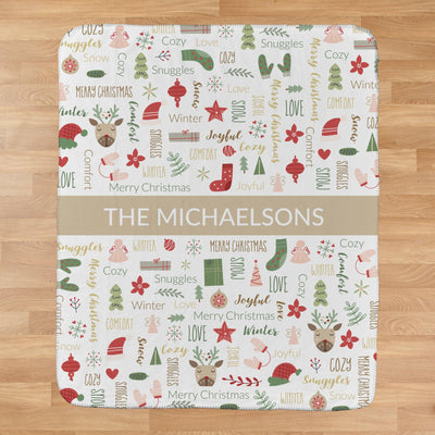 Personalized Large Soft Christmas Word Art Sherpa Lined Throw Blanket -  - Gifts For You Now