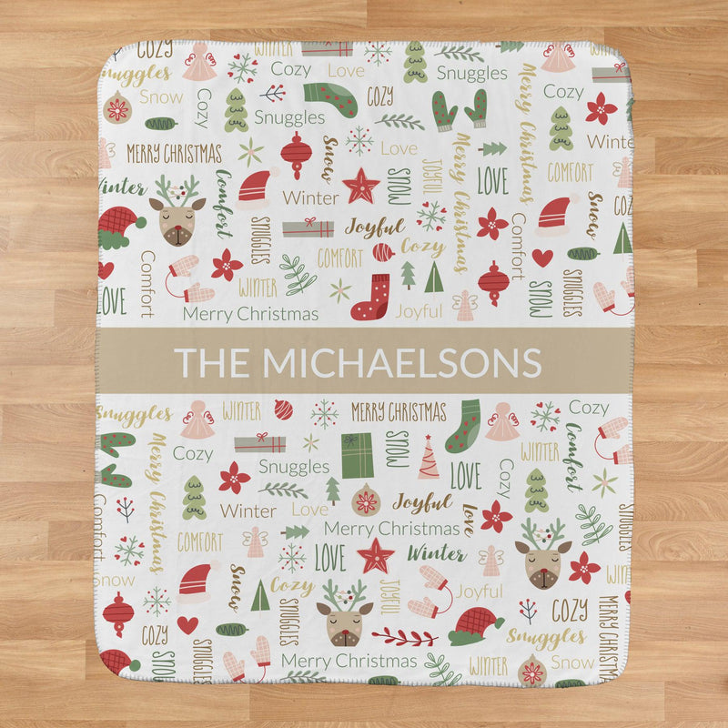 Personalized Large Soft Christmas Word Art Sherpa Lined Throw Blanket -  - Gifts For You Now