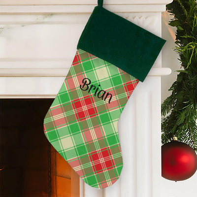 Personalized Plaid Christmas Stocking - Green Cuff - Gifts For You Now