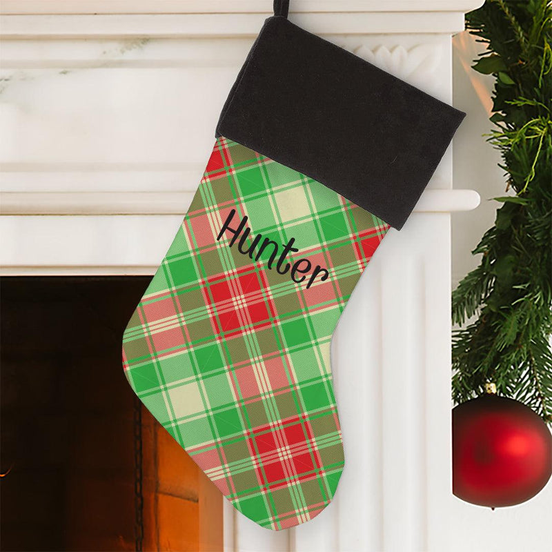 Personalized Plaid Christmas Stocking - Grey Cuff - Gifts For You Now