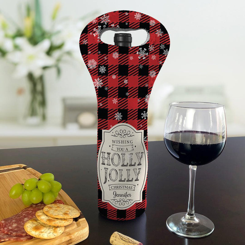 Personalized Holly Jolly Insulated Wine Gift Bag -  - Gifts For You Now