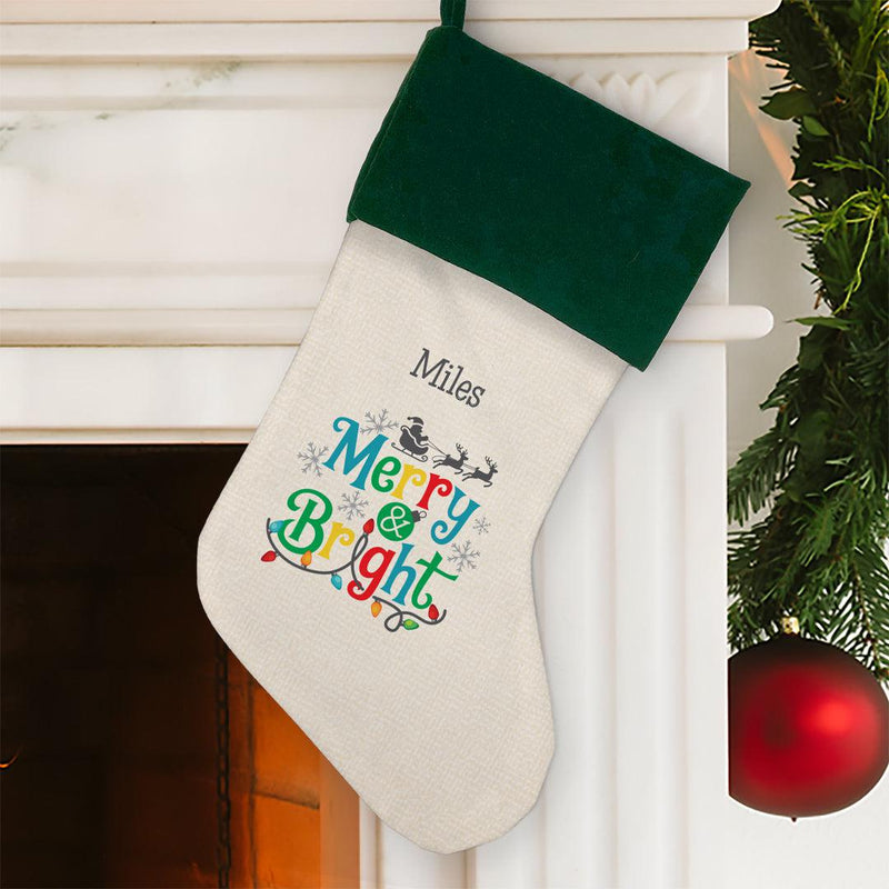 Personalized Merry and Bright Green Cuff Stocking -  - Gifts For You Now