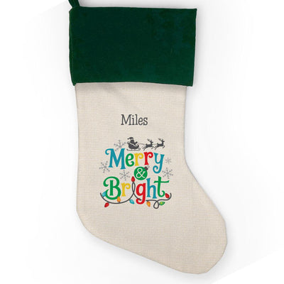 Personalized Merry and Bright Green Cuff Stocking -  - Gifts For You Now