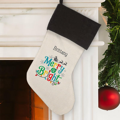 Personalized Merry and Bright Grey Cuff Stocking -  - Gifts For You Now