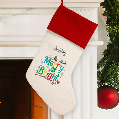 Personalized Merry and Bright Red Cuff Stocking -  - Gifts For You Now