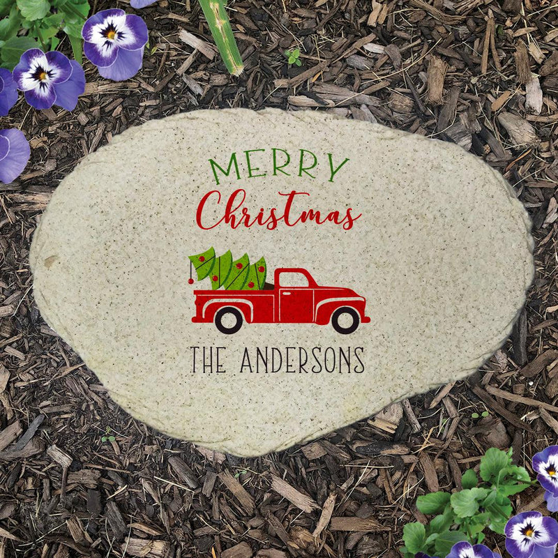 Personalized Red Truck Christmas  Flat Garden Stone -  - Gifts For You Now