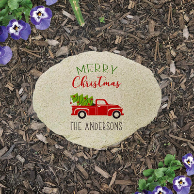 Personalized Red Truck Christmas Small Garden Stone -  - Gifts For You Now