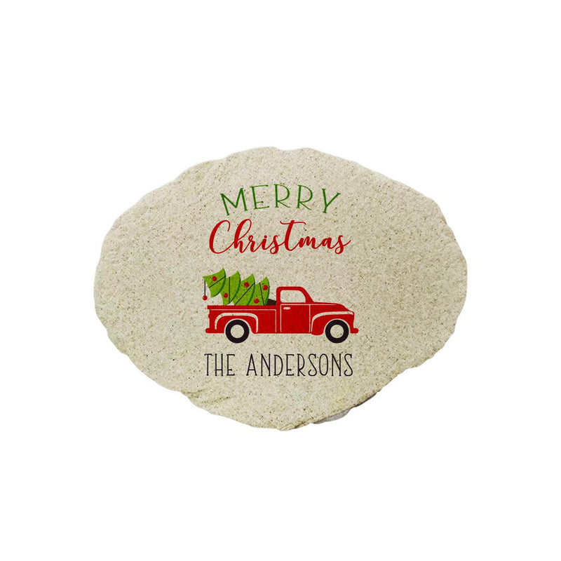 Personalized Red Truck Christmas Small Garden Stone -  - Gifts For You Now