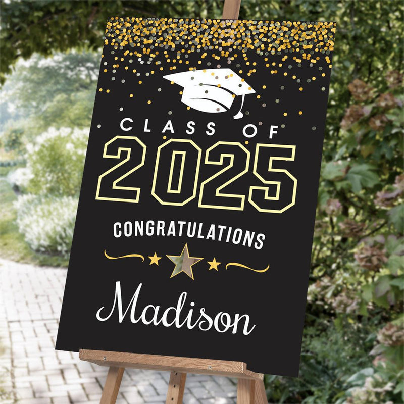 Personalized Graduation Black and Gold Glitter Acrylic Sign - - Gifts For You Now