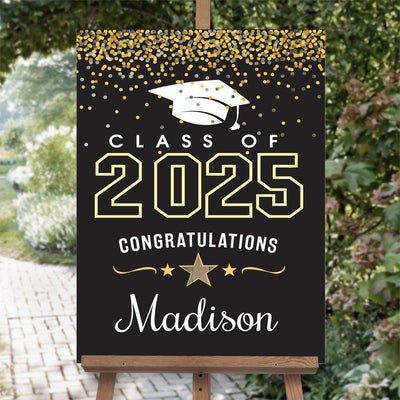 Personalized Graduation Black and Gold Glitter Acrylic Sign - - Gifts For You Now