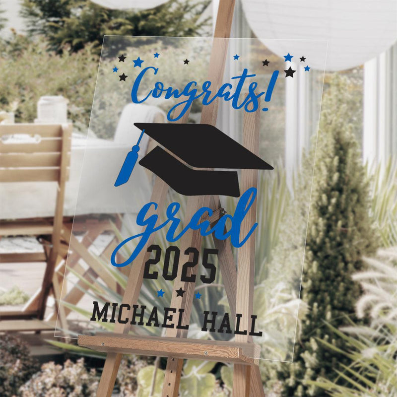 Personalized Graduation Blue Multi-colored Tassel and stars Acrylic-Sign - - Gifts For You Now