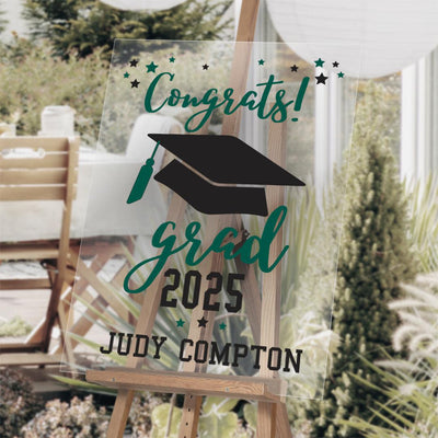 Personalized Graduation Dark Green Multi-colored Tassel and stars Acrylic-Sign - 24 x 36 - Gifts For You Now