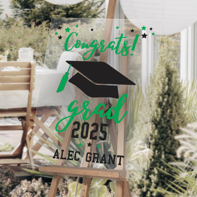 Personalized Graduation Green Multi-colored Tassel and stars Acrylic-Sign - 18 x 24 - Gifts For You Now